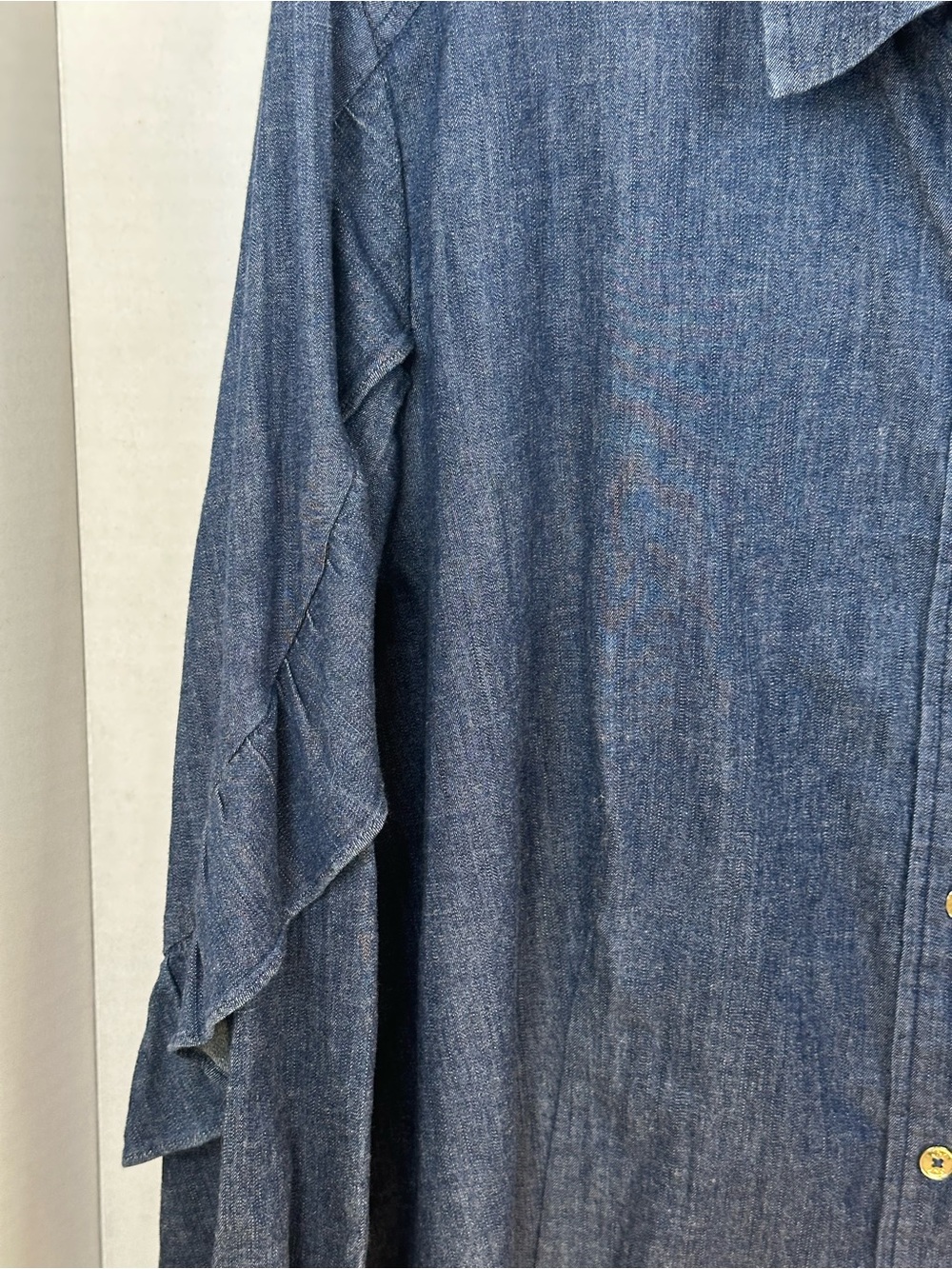 Jones New York Dark Blue Denim Button-Down Shirt, ruffles on sleeve size XL, NWT - Picture 4 of 8